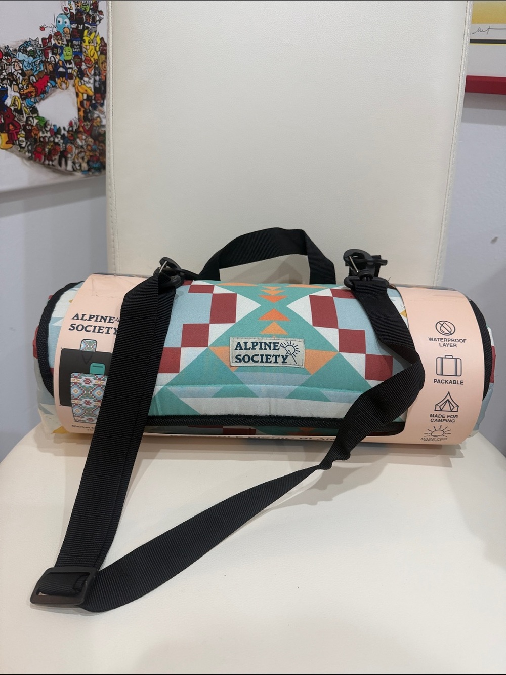 Alpine Society Teal Multi Geometric Picnic Blanket - Packable & Waterproof